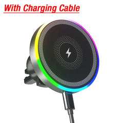 RGB Light Car Magnetic Phone Holder Air Vent Stand Wireless Charger For Magsafe iPhone 16 15 14 13 12 Pro Max Fast Charging Dock