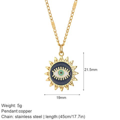 Heart Evil Blue Eye Sun Necklace for Women Cute Dog Bee Elephant Gold Color Pendant Long Stainless Steel Chains