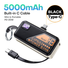 QOOVI Mini Powerbank 5000mah Built-in Cable PD 20W Portable Charger Fast Charging For iPhone 15 Samsung Xiaomi External Battery