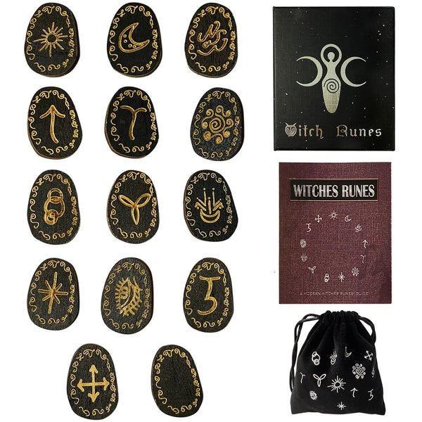 Mystic Witch Runes Set 13pcs Wooden Rune Stones with Symbols Altar Divination Tools Norse Viking Letters Healing Meditation Kit