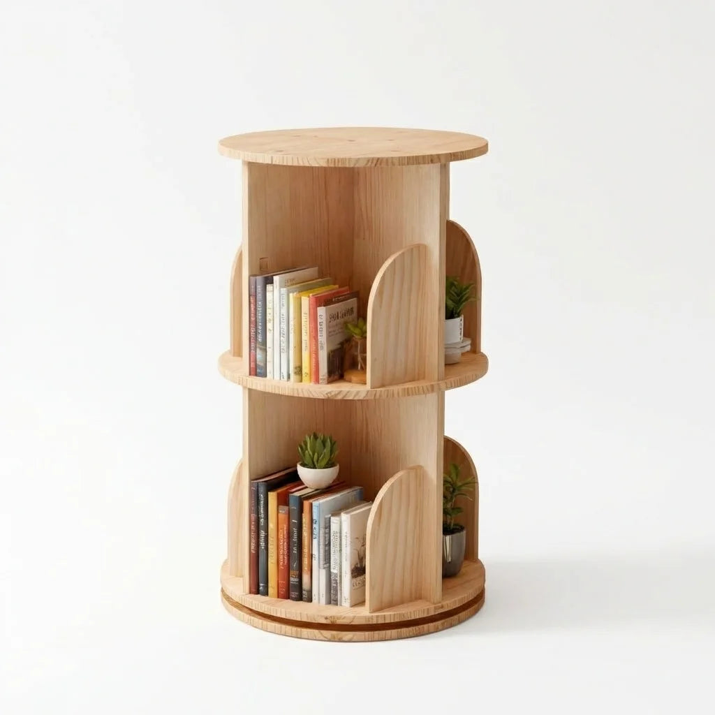 Rotating Bookshelf, Round 360° Revolving Bookcase, Rotating Bookshelves Tower with 4 Castors, Corner Shelf Book Storage Rack Office Furniture