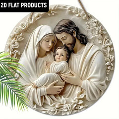 2D Wooden Baptism Prayer Theme Round Hanging Ornament | 7.9Inch/20cm Indoor/Outdoor Wall Door Decoration