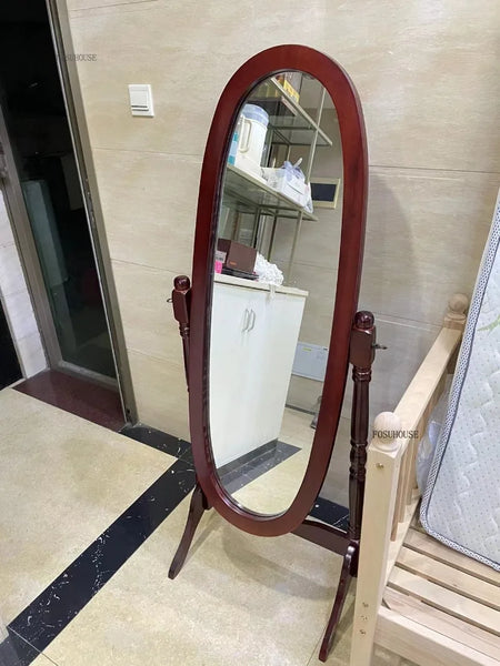 French Retro Solid Wood Floor Mirror Medieval Living Room Bedroom Dressing Mirrors Clothing Store Full-body Fitting Mirror