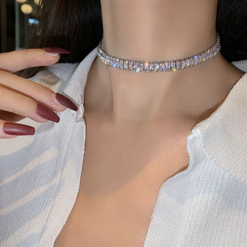 Korean Zircon Inlaid Copper Necklace Luxury Party Jewelry