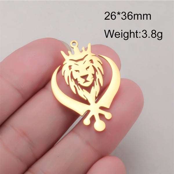 5 pcs Crown Lion King Charms Stainless Steel Sikh Symbol Khanda Pendants for Necklace Keychain Jewelry Making Handmade DIY Gifts