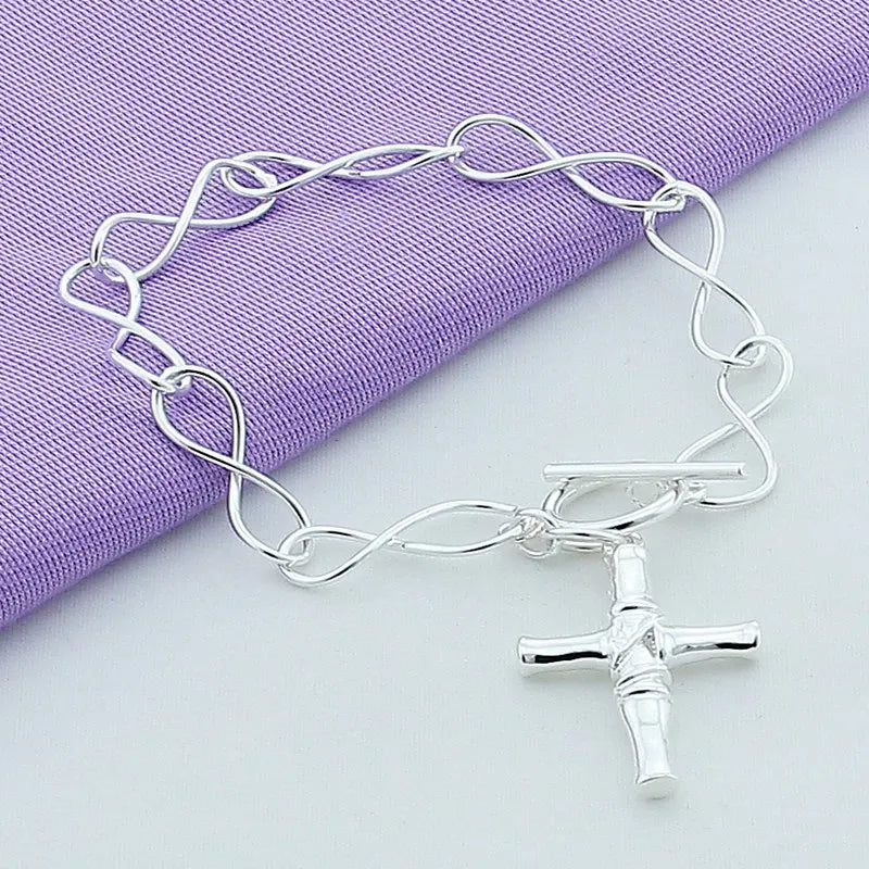 New 925 Sterling Silver Vintage Cross Pendant Bracelet Women Party Fashion Design Creative Jewelry Birthday Gift Accessories