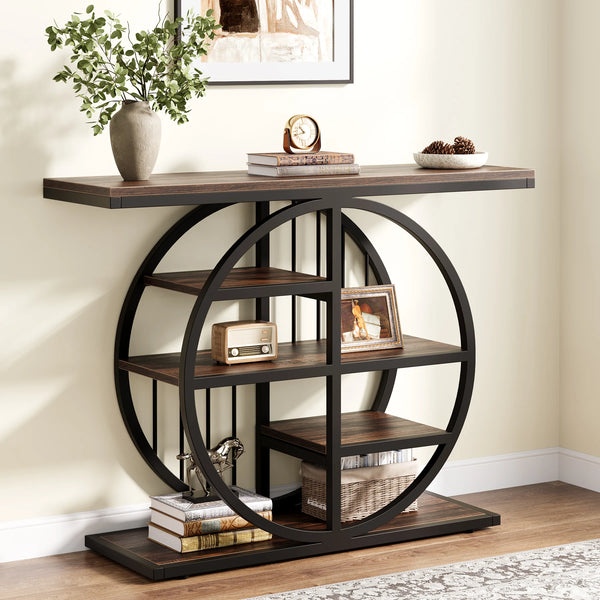 Tribesigns Console Table, 39.4-Inch Entryway Table with Thickened Tabletop, 4- Tier Industrial Narrow Hallway Sofa Table Living Room Furniture