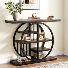 Tribesigns Console Table, 39.4-Inch Entryway Table with Thickened Tabletop, 4- Tier Industrial Narrow Hallway Sofa Table Living Room Furniture