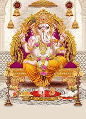 Religion Elephant God India Hinduism Ganesha Painting Canvas Durga Golden Zari Art Poster Prints Living Room Home Decor Pictures