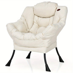 Costway Modern Polyester Fabric Lazy Chair Single Corner Sofa Chair W Side Pocket Beige Living Room Furniture