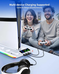 For PS5/Slim/Pro Cooling Stand with LED Controller Charging Station, 3-Gear Cooling Fan for PlayStation 5 Console Accessories