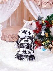 1pc Pet Christmas Reindeer Graphic Pajamas Hooded Jumpsuit For Puppy, Toy And Small Dog