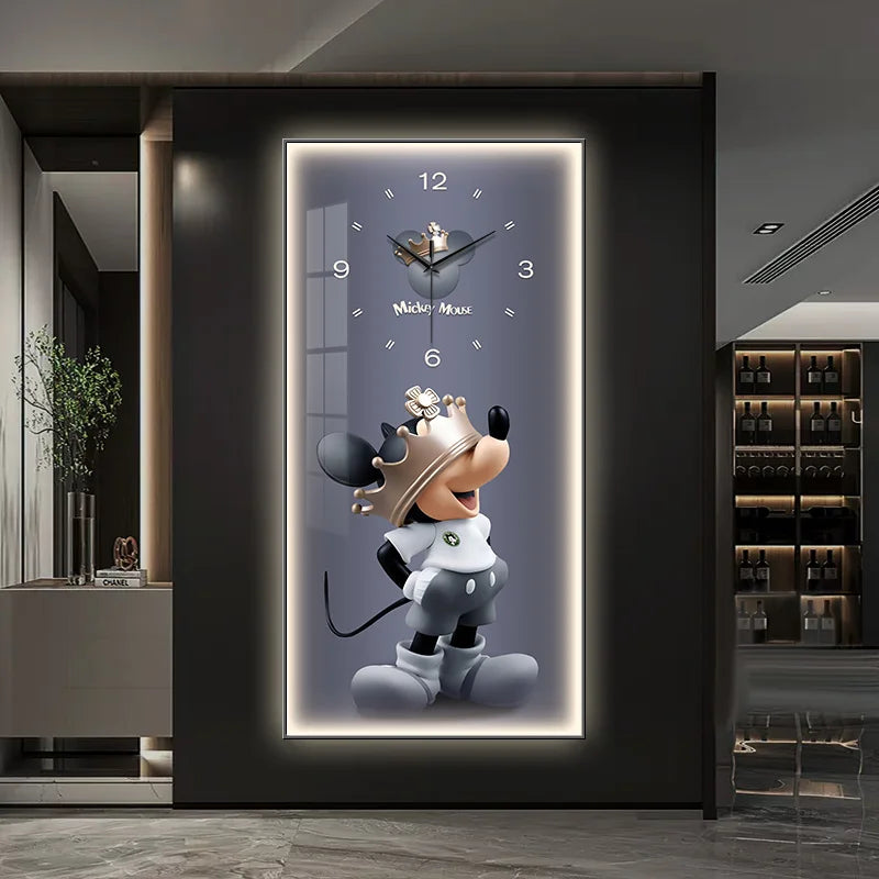 Fashionable Home Wall Decoration Cartoon Mickey Hanging Painting Creative Large Digital Clock LED Luminous Painting Wall Clock
