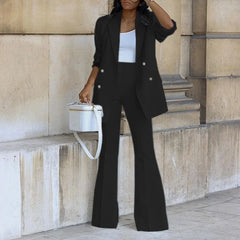 Women’s Solid Color Casual 2-Piece Wide-Leg Pants Set