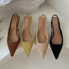 Bailamos Women Sandals Pointed Toe Elegant Low-heels Shoes Summer Fashion Slingback Woman Mules Shoes Pumps Dress Shoes