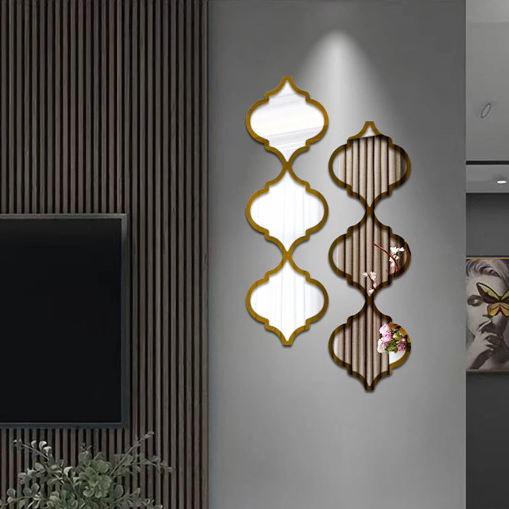 Modern Gourd-Shaped Mirror Acrylic Sticker Wall Cafe Restaurant Decor Boho Lantern shaped Wall Sticker Home Bedroom Living Decor