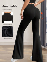 Women’s High-Waist Flared Wide-Leg Pants – Slim Fit Black
