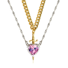 LATS 2pcs Can Be Assembled Heart and Sword Zircon Pendant Necklace for Men Couple Silver Gold Plated Choker Chain Jewelry
