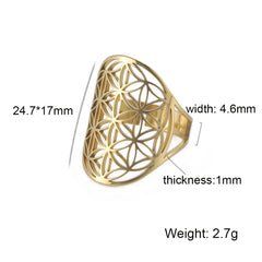EUEAVAN Flower of Life Ring Stainless Steel Sacred Geometry Archangel Metatron Ring Adjustable Amulet Jewelry Gift Wholesale