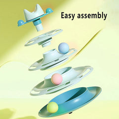 4-Layers Feather Cat Turntable with Fun Toy Ball and Playing Stick Interactive Cat Toy Tower Kitten Turntable Track Roller Balls Pet Shop