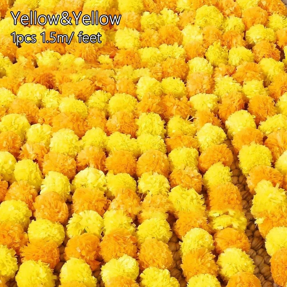 Long Strands Artificial Marigold Garland Pooja Diwali Fiesta Indian Décor Pooja Marigold Flowers Pooja Wedding Events Decor