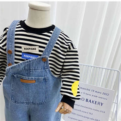 2025 Boys Overalls Girls Denim Backpack Children Solid Colour Pocket Trousers Kids Simple Fashion Casual Pant 2-8 Years Old