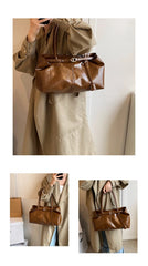 Large Capacity Oil PU Leather Shoulder & Tote Bag for Women