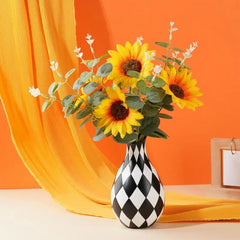Black and White Checkered Vase, Aesthetic Modern Ins Cool Flower Vases for Home Decor, Entryway Table, Centerpieces Decoration