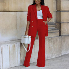 Women’s Solid Color Casual 2-Piece Wide-Leg Pants Set