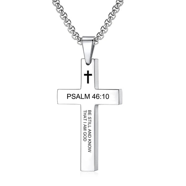 Christian Bible Verse Cross Pendant Necklace Stainless Steel Religious Scripture Prayer Jewelry Gifts
