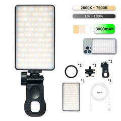 1pc Rechargeable Magnetic LED Selfie Light,3 Modes Dimmable Light,3000mAh,120LEDs,Clip-On for Phone/ Laptop/ PC,Makeup,Video