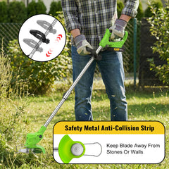 CONENTOOL 21V Cordless Electric Grass Trimmer Handheld Lawn Mower with Wheel Garden Yard Pruning Tool for Makita 18V Battery Pin