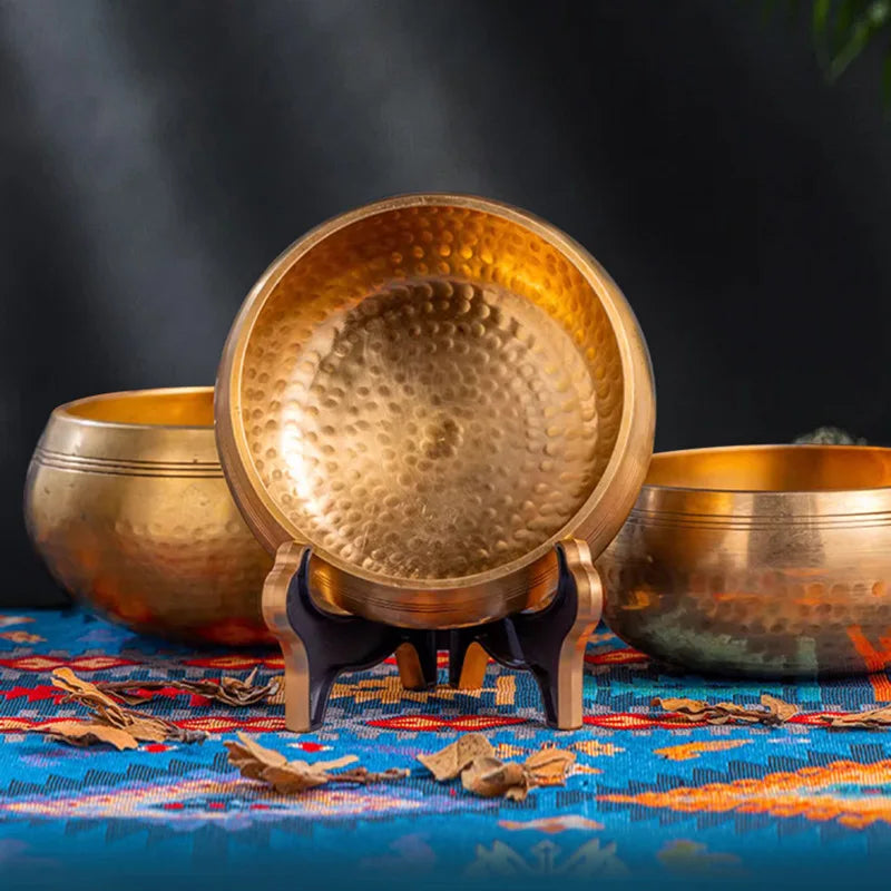 Tibetan Brass Singing Bowl Sanskrit Yoga Meditation for Sound Handmade Healing Stress Relief Buddha Mindfulness Instrument