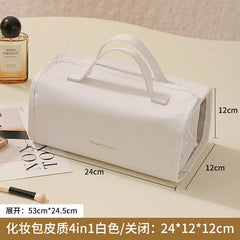 Foldable Leather Travel Cosmetic Bag Large Capacity Portable Women Makeup Case Waterproof Toiletry Makeup Organizer Storage Bag