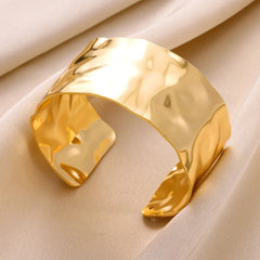Wrinkle Texture Open Cuff Bracelet – Stainless Steel Bangle
