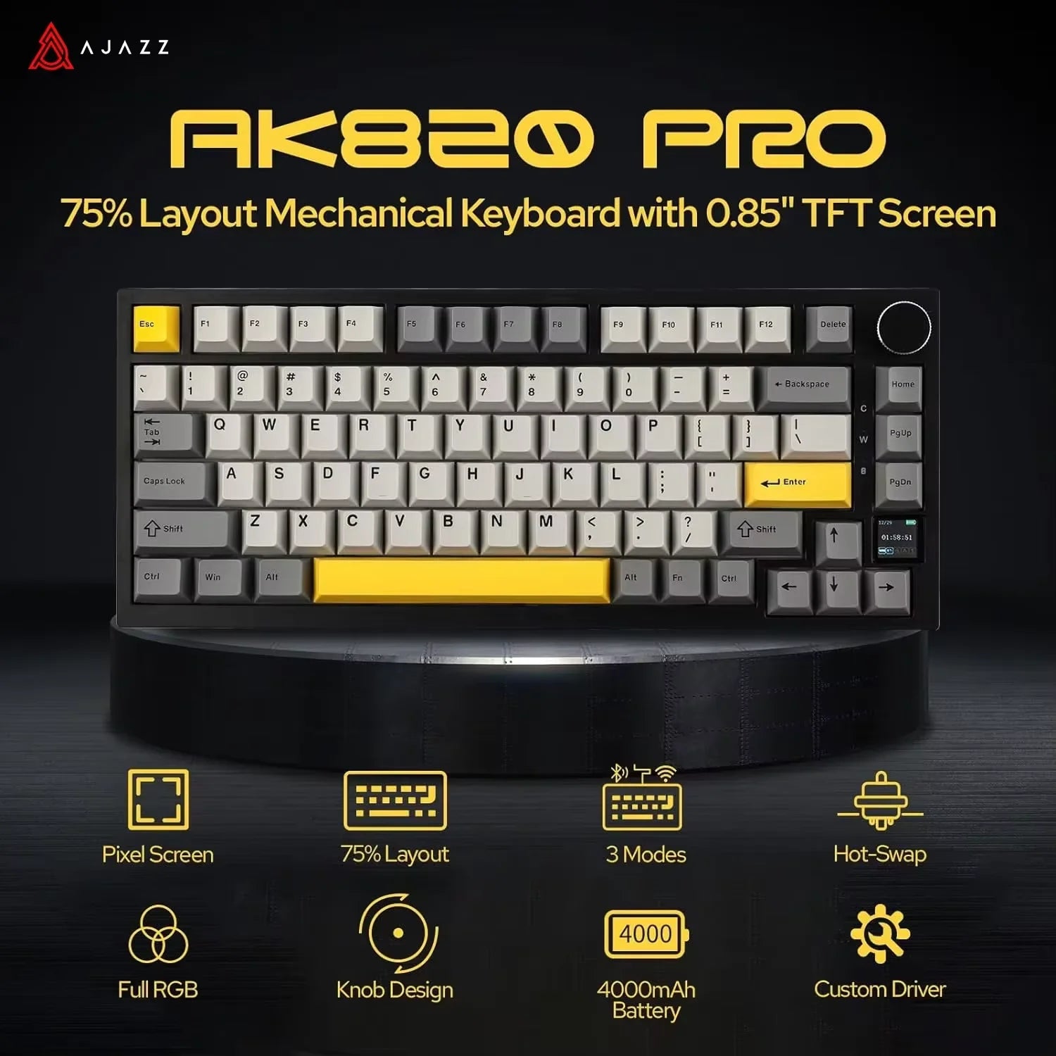 Ajazz AK820/AK820Pro Wireless/Bluetooth Mechanical Keyboard with Knob
