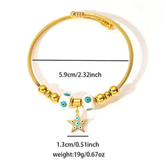 ANENJERY 316L Stainless Steel Colorful Eyes Heart Beads Drip Oil Pendant Bracelet for Women Men Personality Fashion Jewelry Gift