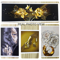 Nordic Handpainted Gold White Flower Oil Wall Art Home Decor