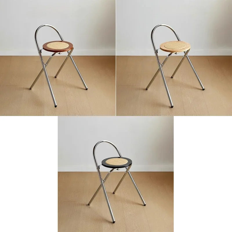 Folding portable dining chair for small family bedrooms, with a simple and antique imitation weaving style foldable armchair