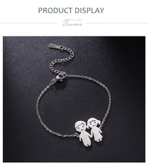 Teamer Cute Family Bracelets Stainless Steel Charm Bracelet Bangle for Daughter Son Sister Brother Couple Gifts Jewelry