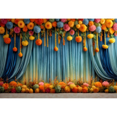 Happy Diwali Photography Backdrop Marigold Flower Curtain Puja Ganpati Pooja Traditional Wedding Birthday Party Photo Background