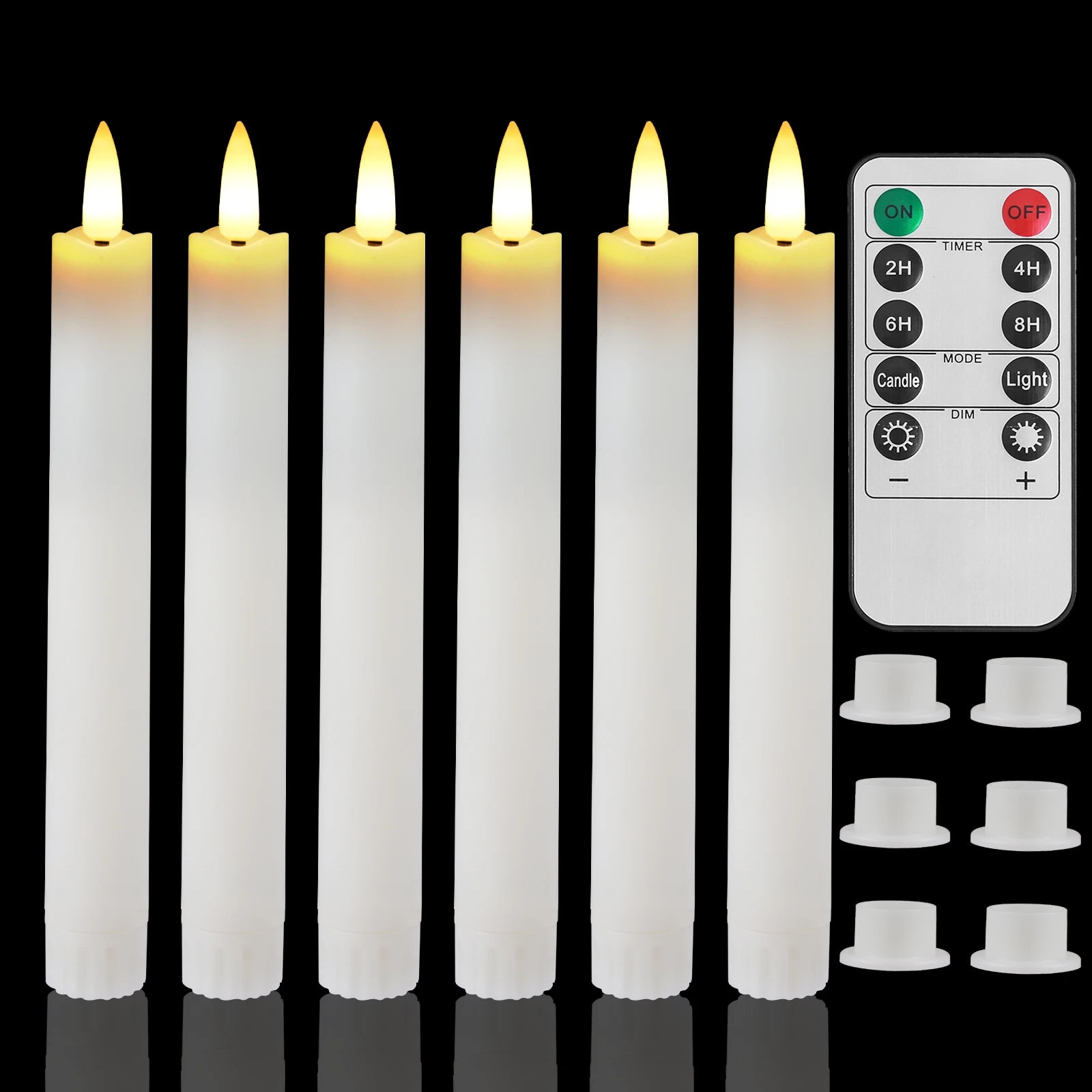 6Pcs Flameless Taper Candles with Holder & Remote LED Candlesticks Battery Operated Flickering Window Candle for Christmas Decor