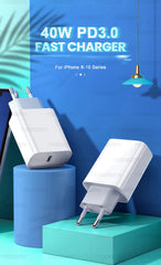 PD 40W Fast Charger For iPhone 16 15 11 12 13 14 Pro Max Plus iPad Air Fast Charging Cable USB C Type C Data Line Phone Charger