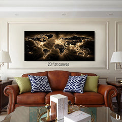 1pcs Modern Black Gold World Map Decoration Painting Living Room Sofa Background Wall Hanging Painting Office Study Entrance Mur