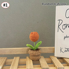 Crochet Knitting Flowers Potted Homemade Crochet Rose Tulip Daisy Office Desktop Ornaments Car Automotive Interior Decoration Home Decor, Plants & flowers