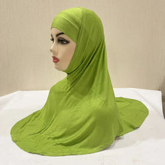 Women 2 Piece Solid Color Amira Jersey Muslim Hijab Soft Stretch Head Scarf with Tube Inner Underscarf Cap Hood Prayer Turbante
