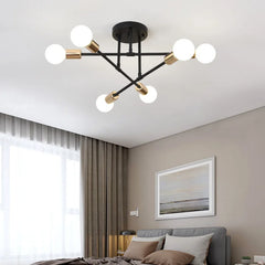 Retro Industrial Wrought Iron Material 6Heads LED Ceiling Lamp Home Luminaire  Modern Living Room Decoration Light