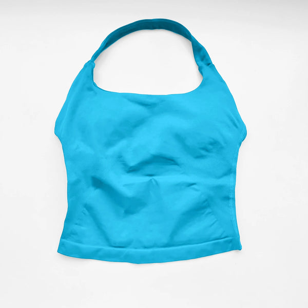 NCLAGEN Gym Halter Top Woman longline strappy tank Padded yoga clothing Fitness workout Running Activewear pilates clothes