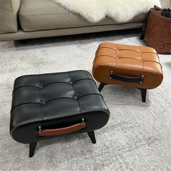 PU Leather Small Ottoman Foot Stool with Wood Legs