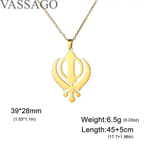 Sikhism Necklace Sikh Khanda Sword Necklace for Women Men Stainless Steel Sikhs Necklaces Sword Symbol Pendant Religious Jewelry
